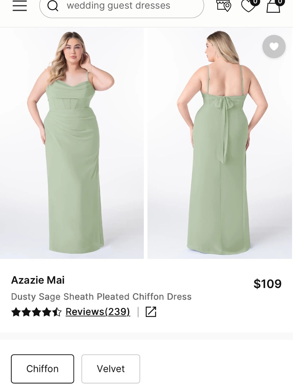 Azazie Mai Sage Green Chiffon Sheath Dress